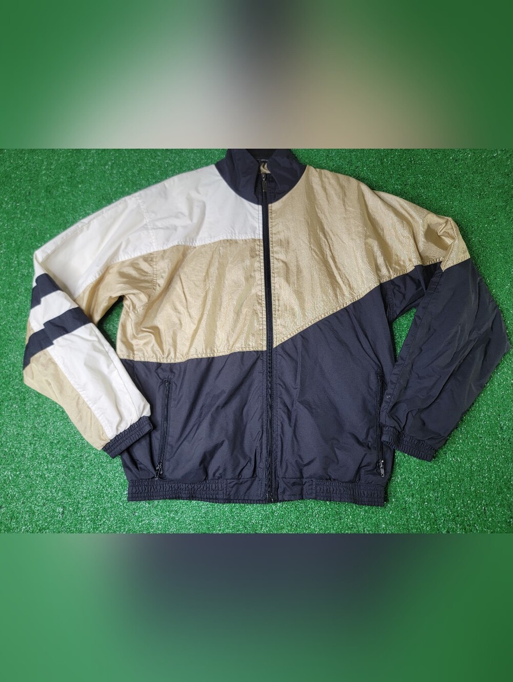 Vintage 90s Holloway Colorblock Track Jacket Men's Size Small Black Gold White